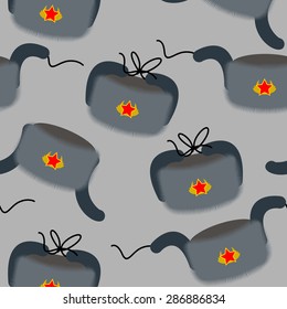 "Ushanka" seamless pattern. Russian national cap. Vector illustration
