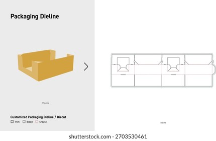U-Form Display Tray Packaging Dieline - Vector Diecut Template