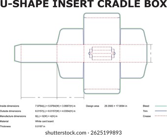 Ushape Inserir Cradle Box Die Cut Modelo Design Blueprint Com Dimensões