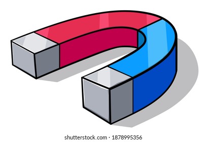 U-shape Red and blue magnet with north and south poles