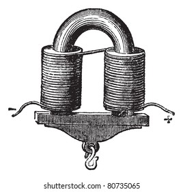 U-shaped Electromagnet, vintage engraved illustration. Trousset encyclopedia (1886 - 1891).