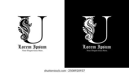 U-shaped logo design combined with seahorses