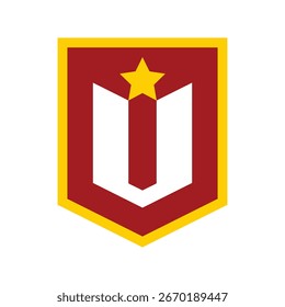 Logotipo em forma de U e uma estrela dentro de um escudo