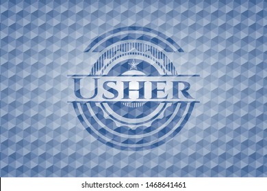 Usher blue emblem with geometric pattern background. Vector Illustration. Detailed.