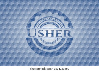 Usher blue emblem with geometric pattern background. Vector Illustration. Detailed.