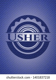 Usher emblem with jean high quality background. Vector Illustration. Detailed.