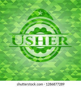 Usher green emblem. Mosaic background