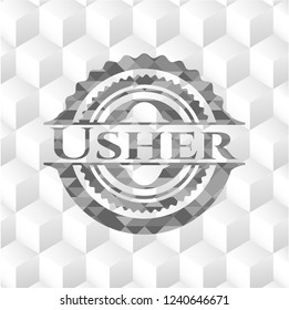 Usher grey badge with geometric cube white background