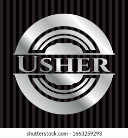 Usher silver badge or emblem. Vector Illustration. Mosaic.