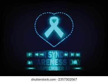 Usher Syndrome Awareness Day. September 16. Vector illustration of blue ribbon in heart shape. Suitable for greeting card, poster and banner svg