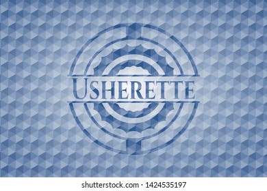 Usherette blue emblem with geometric pattern background. Vector Illustration. Detailed.