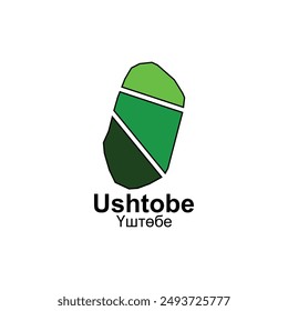 Ushtobe City map design, vector template with outline graphic sketch style isolated on white background