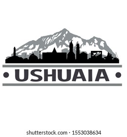 Ushuaia Argentina Travel. City Skyline. Silhouette City. Design Vector. Famous Monuments.