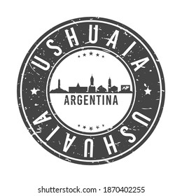 Ushuaia, Tierra del Fuego Province, Argentina Skyline Stamp. Round Postmark Icon City Design. Vector Landmark Travel Badge.