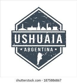 Ushuaia, Tierra del Fuego Province, Argentina Travel Stamp Icon. Skyline City Design Tourism Diamond. Vector Illustration Grunge Clip art Badge.