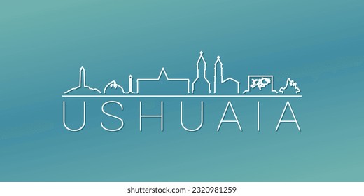 Ushuaia, Provinz Tierra del Fuego, Argentinien Skyline Linear Design. Flache City Illustration Minimal Clip Art. Hintergrund Gradient Travel Vektor Symbol.