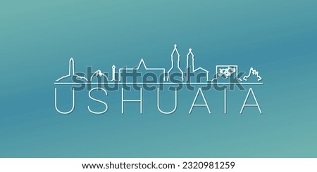 Ushuaia, Tierra del Fuego Province, Argentina Skyline Linear Design. Flat City Illustration Minimal Clip Art. Background Gradient Travel Vector Icon.