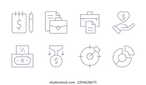 Usability-Symbole. bearbeitbarer Strich. Enthält Rechnung, Auftrag, Koffer, Dienststelle, Vererbung, Trichter, Ziel-, Kuchen-Diagramm.