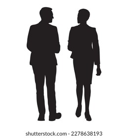 usiness people wallking and talking vector silhouette.