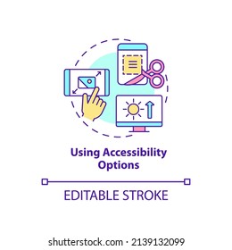 Using Accessibility Options Concept Icon. Digital Basic Foundation Skills Abstract Idea Thin Line Illustration. Isolated Outline Drawing. Editable Stroke. Arial, Myriad Pro-Bold Fonts Used