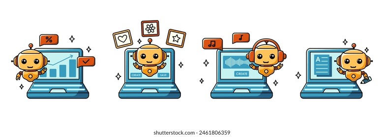 Using AI. Chat bot assistant for online applications. Cartoon vector concept illustrations