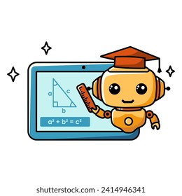 Using AI for education and science. Chat bot assistant for online applications. Cartoon vector concept illustration.