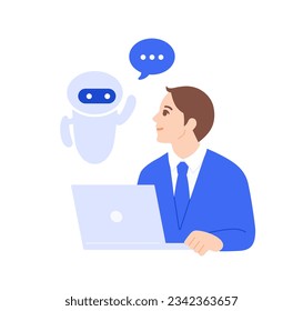 Using AI to improve business operations. Vector illustration of a businessman trying to improve work efficiency.