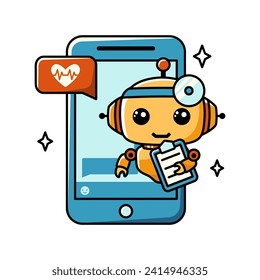 Using AI in medicine. Chat bot assistant for online applications. Cartoon vector concept illustration.