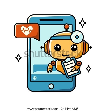 Using AI in medicine. Chat bot assistant for online applications. Cartoon vector concept illustration.