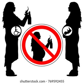 Using alcohol and smoking cigarette of pregnancy woman can lead to disability of baby, vector.
