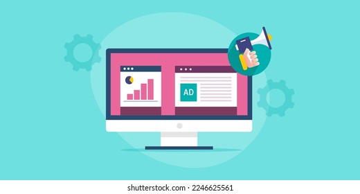 Using analytics in digital advertising, Advertising analytics for marketing optimization - flat design vector background with icons