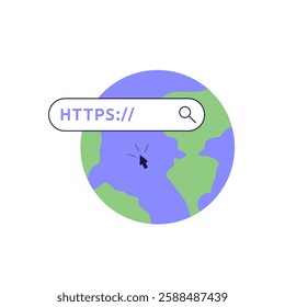 Using browser with https protocol illustration. People searching website address with security. Concept of web protection, ssl certificate for web Design, UI, banners