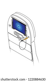 Using a BYO bring-your-own tablet in the back of an aircraft seat - connecting your tablet to the USB power socket.