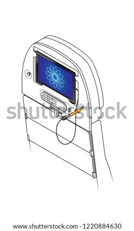 Using a BYO bring-your-own tablet in the back of an aircraft seat - connecting your tablet to the USB power socket.