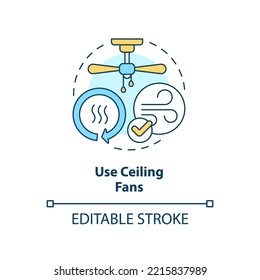 Using ceiling fans benefits concept icon. Efficient ventilation. Air conditioning abstract idea thin line illustration. Isolated outline drawing. Editable stroke. Arial, Myriad Pro-Bold fonts used