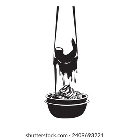 Uso de palillos para la preparación de alimentos. Ilustración vectorial.
