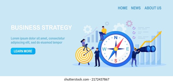 Using Compass for Navigation and Orientation in Business. Strategic Planning, Future Vision. Business Strategy Direction. Mission concept. Businessman Makes Important Decisions, Sets Goals for Company