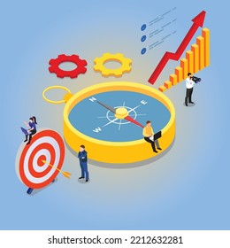 Using Compass for Navigation and Orientation in Business isometric 3d vector illustration concept for banner, website, illustration, landing page, flyer, etc.