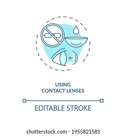 Using contact lenses concept icon. Dry eye causes. Special item for giving posibility to see well again idea thin line illustration. Vector isolated outline RGB color drawing. Editable stroke