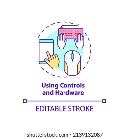 Using controls and hardware concept icon. Digital basic foundation skills abstract idea thin line illustration. Isolated outline drawing. Editable stroke. Arial, Myriad Pro-Bold fonts used