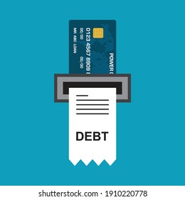 Using credit cards makes it into debt, Vector illustration in flat style