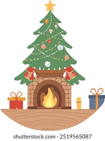 Using different wood grains, create  Christmas tree, ornaments, and fairy lights.
Stockings hung by the fireplace.
Presents wrapped in festive paper.
reindeer, and elves.
Nativity scenes and angels.
