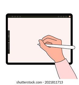 Using a digital pencil or stylus pen drawing cartoon caractor. A portrait of a girl on a drawing application. Drawing a rabbit with graphic tablet.