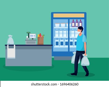 uso de máscaras faciales en el diseño de ilustración vectorial de supermercados