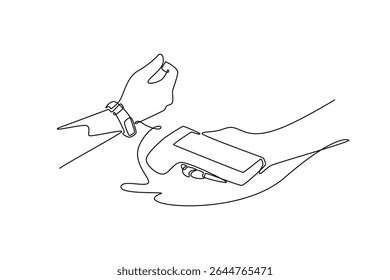 Using gadget concept. Single line draw design. Vector graphic illustration