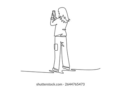 Using gadget concept. Single line draw design. Vector graphic illustration