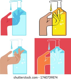 Using hand sanitizing gel, graphic set, EPS 8 vector illustration, no transparencies