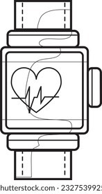Using a heart rate watch ,medicinal business concepts, a line-art emblem, and flat design.