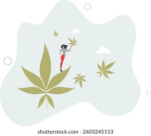 Using hemp as herbal treatment for mental or physical health .Medical marijuana as alternative medicine for human wellbeing and psychological balance.flat character life .