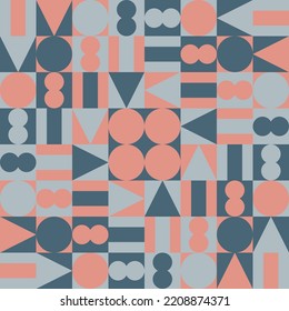 Using highlands-colored shade that composed of pink, grey and green to create geometric vector illustration of abstract seamless pattern for using as a wallpaper background.